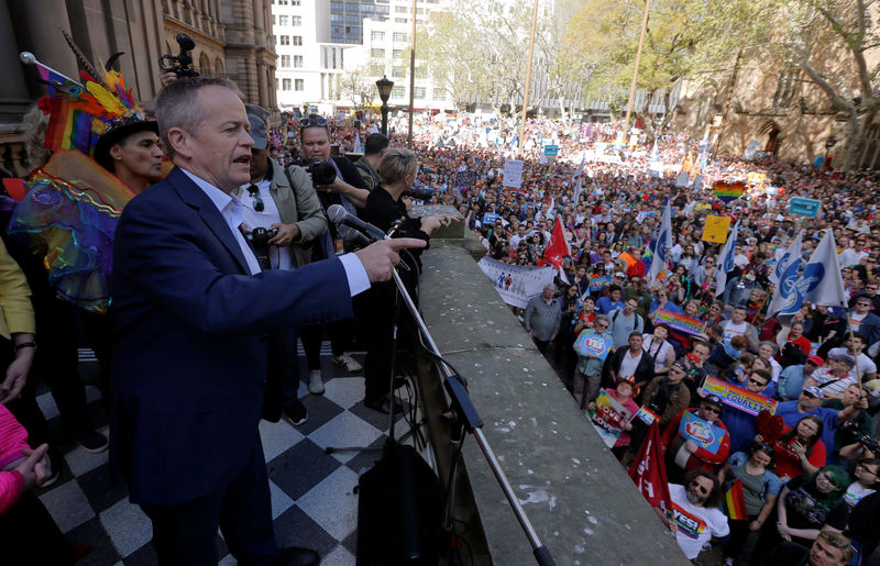 © Reuters. Australia's Labor Party opposition leader Bill Shorten addresses a rally for marriage equality of same-sex couples in Sydney