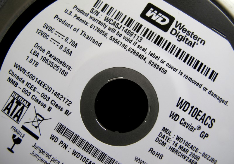 © Reuters. FILE PHOTO: A Western Digital Corporation hard drive is pictured here in Encinitas, California