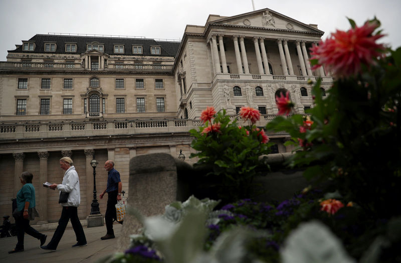 © Reuters. People walk past the Bank of England in the City of London