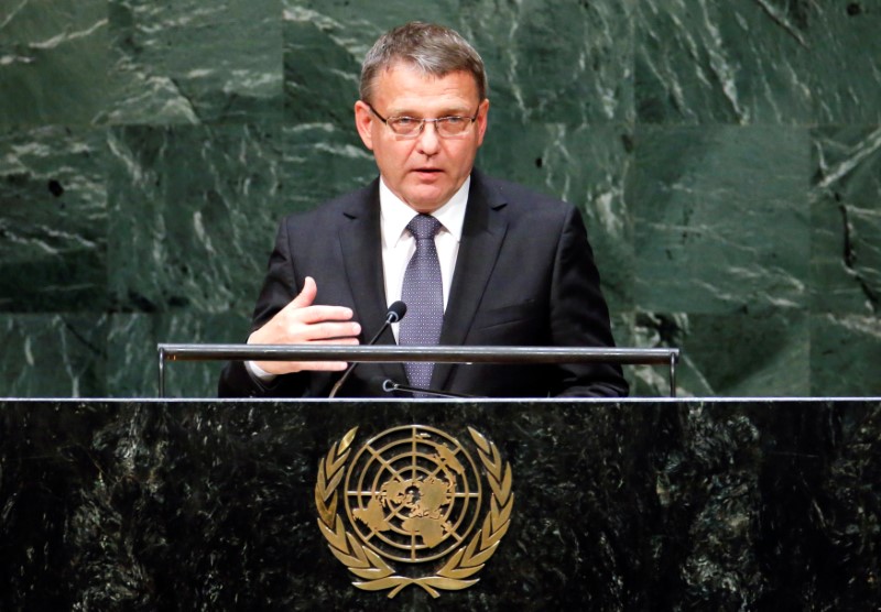 © Reuters. FILE PHOTO: Lubomir Zaoralek, Minister for Foreign Affairs of the Czech Republic, addresses the 69th session of the United Nations General Assembly at the U.N. headquarters in New York