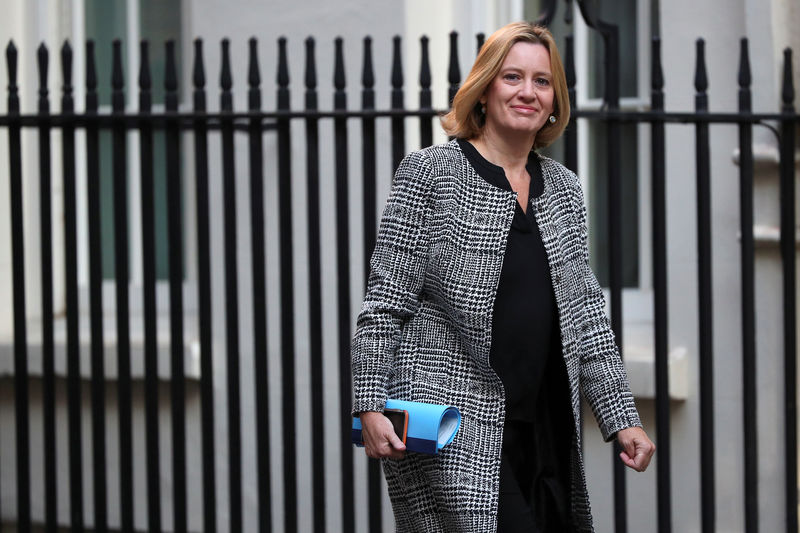 © Reuters. FILE PHOTO - Amber Rudd, Britain's Home Secretary, arrives at a cabinet meeting in Downing Street, London