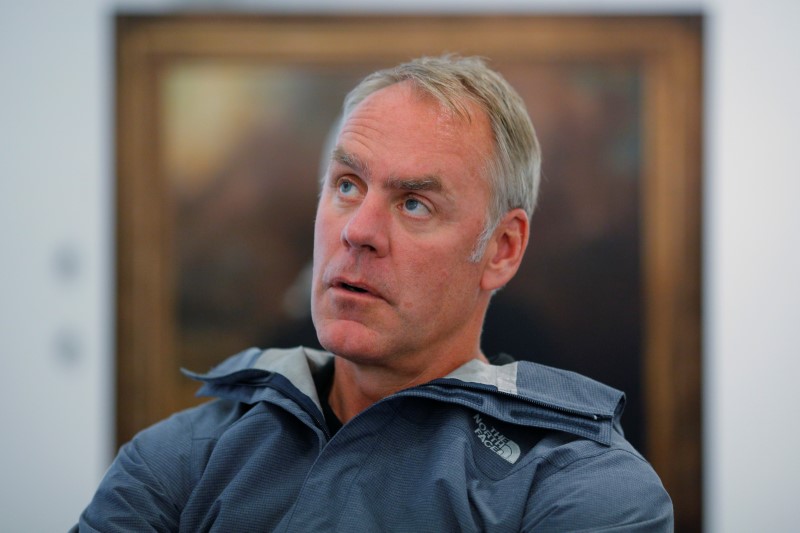 © Reuters. U.S. Interior Secretary Ryan Zinke is interviewed by Reuters in Boston