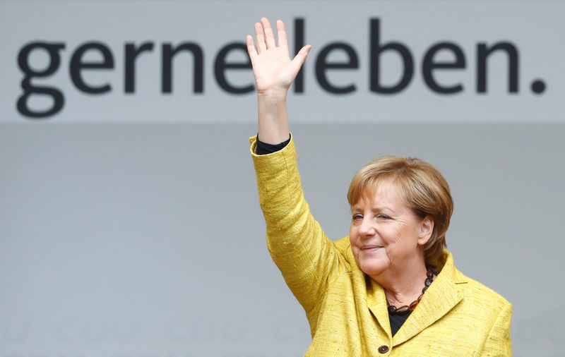 © Reuters. Chanceler alemã, Angela Merkel, durante evento de campanha em Freiburg, Alemanha