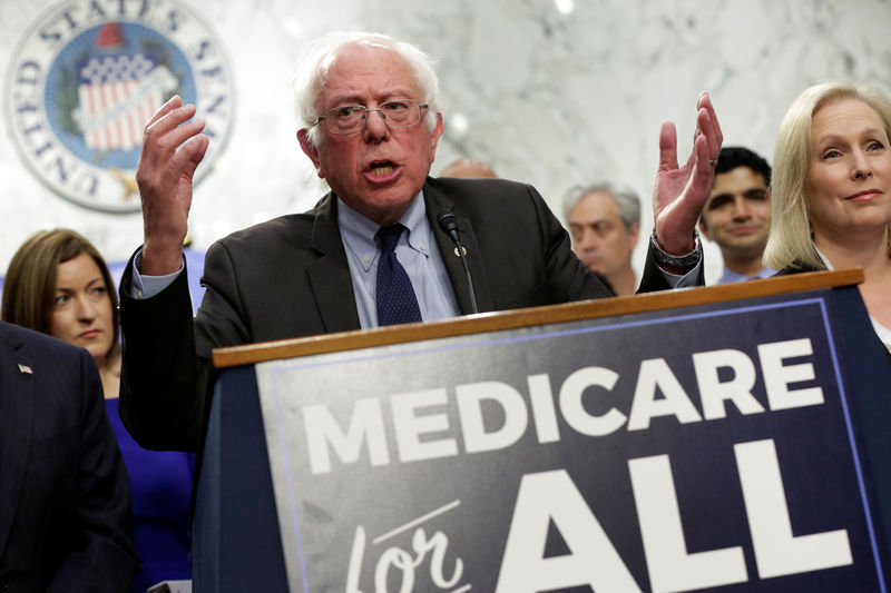 © Reuters. Senator Bernie Sanders (I-VT) speaks during an event to introduce the "Medicare for All Act of 2017\\