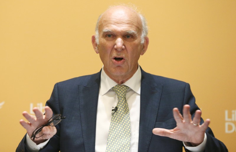 © Reuters. Vince Cable speaks after being named as the new leader of Britain's Liberal Democrat Party in London