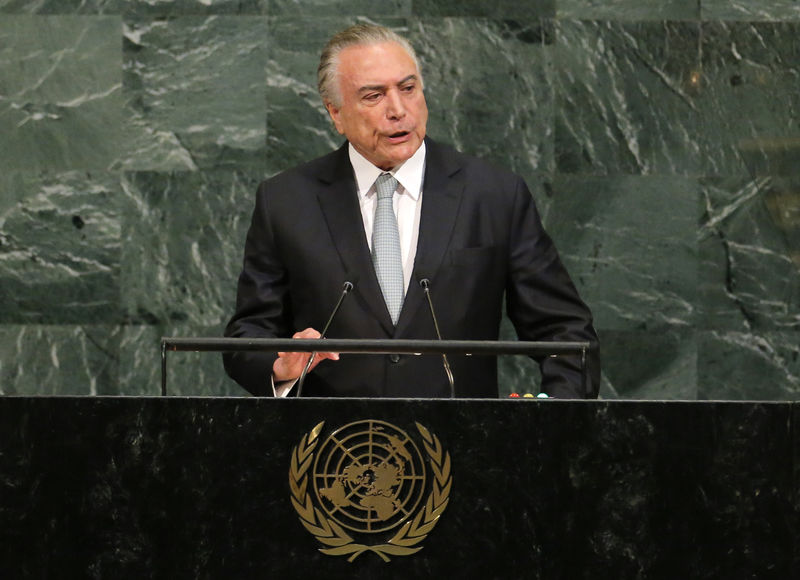 © Reuters. Presidente Michel Temer, durante pronunciamento na Assembleia Geral da ONU, em Nova York