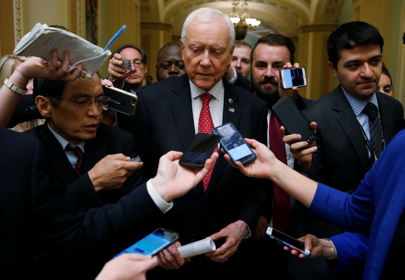 © Reuters. Senator Orrin Hatch speaks to reporters after meeting with U.S. Secretary of the Treasury Steven Mnuchin and Director of the National Economic Council Gary Cohn and Republican law makers about tax reform on Capitol Hill in Washington