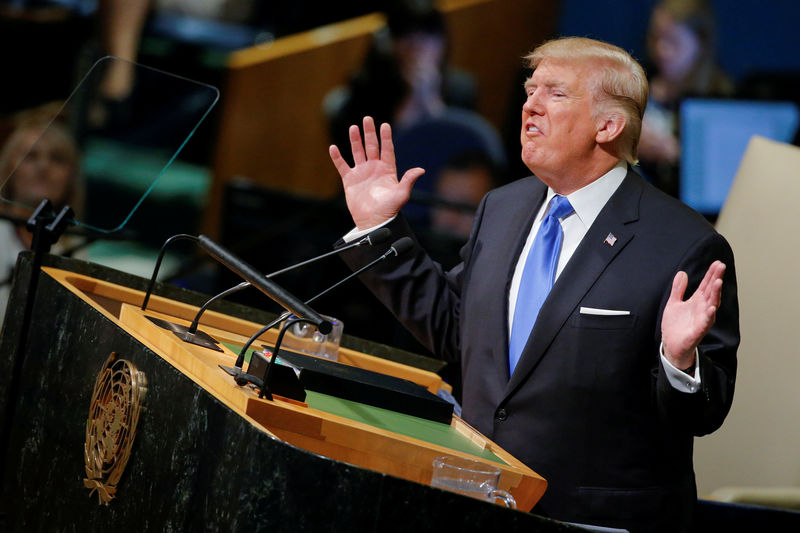 © Reuters. U.S. President Trump addresses the 72nd United Nations General Assembly at U.N. headquarters in New York