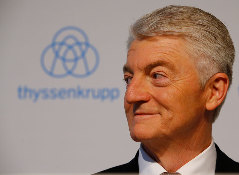 © Reuters. Heinrich Hiesinger, chief executive of ThyssenKrupp AG news conference in Essen