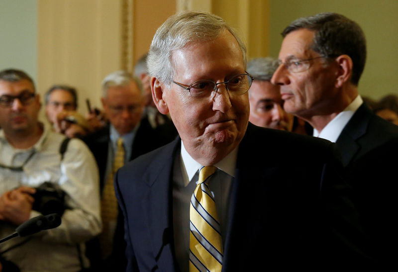 © Reuters. Senate Majority Leader Mitch McConnell (R-KY) speaks after a Republican policy meeting on Capitol Hill in Washington