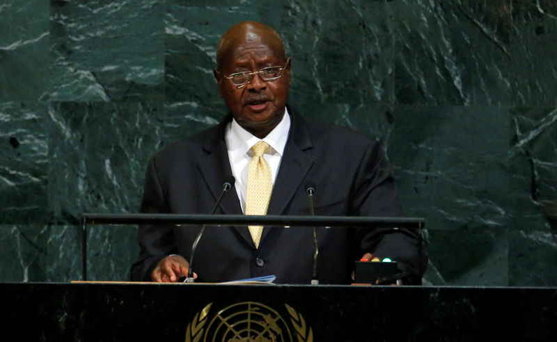 © Reuters. FILE PHOTO - Ugandan President Museveni addresses the 72nd United Nations General Assembly at U.N. Headquarters in New York