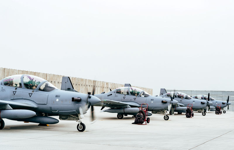 © Reuters. Four A-29 Super Tucanos arrive before the beginning of the 2017 fighting season at Kabul Air Wing Kabul