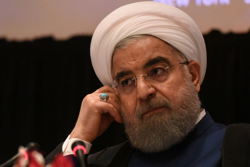 © Reuters. Iran's President Hassan Rouhani delivers remarks at a news conference during the United Nations General Assembly in New York City