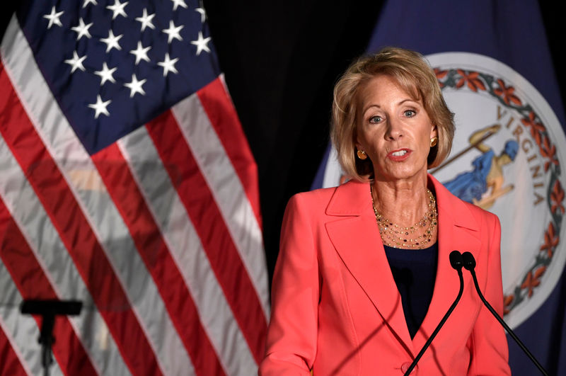 © Reuters. Education Sec DeVos delivers major policy address on Title IX enforcement