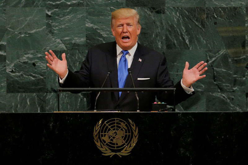 © Reuters. U.S. President Trump addresses the 72nd United Nations General Assembly at U.N. headquarters in New York