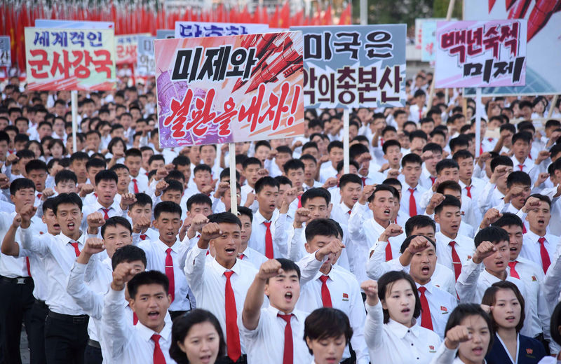 © Reuters. KCNA picture of an anti-U.S. rally at Kim Il Sung Square