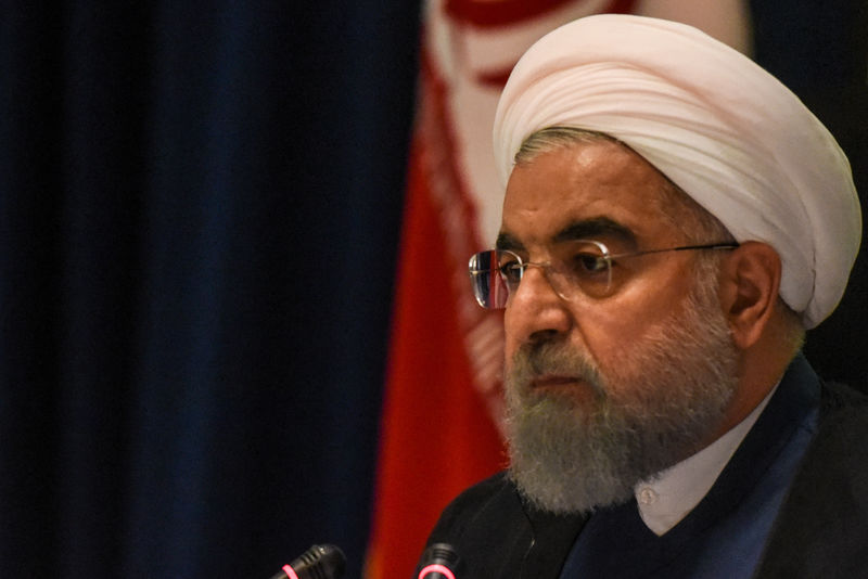 © Reuters. Iran's President Hassan Rouhani delivers remarks at a news conference during the United Nations General Assembly in New York City