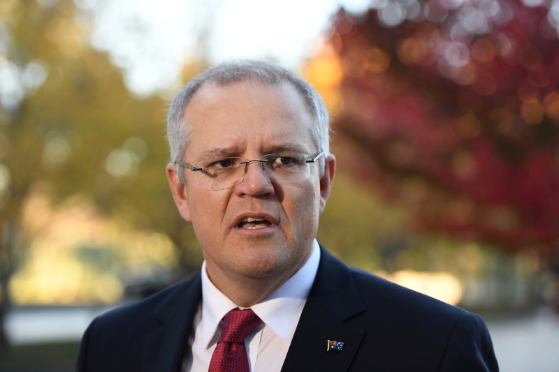 © Reuters. Australian Treasurer Scott Morrison speaks to the press at Parliament House in Canberra, Australia, May 9, 2017 on the day Australia's federal budget is unveiled