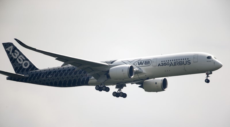 © Reuters. An Airbus A350 is pictured at the ILA Berlin Air Show in Schoenefeld