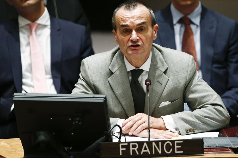 © Reuters. FILE PHOTO: French Ambassador to the U.N. Araud addresses the Security Council during a meeting about the situation in the Middle East, including Palestine, at United Nations headquarters in New York