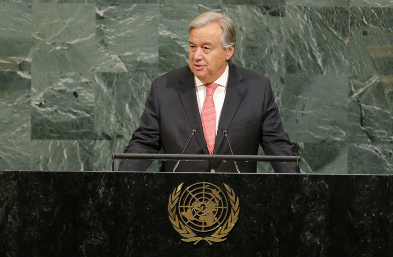 © Reuters. FILE PHOTO: United Nations Secretary General Guterres addresses the General Assembly at U.N. headquarters in New York