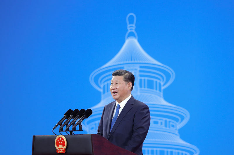 © Reuters. Chinese President Xi Jinping speaks during the 86th INTERPOL General Assembly at Beijing National Convention Center