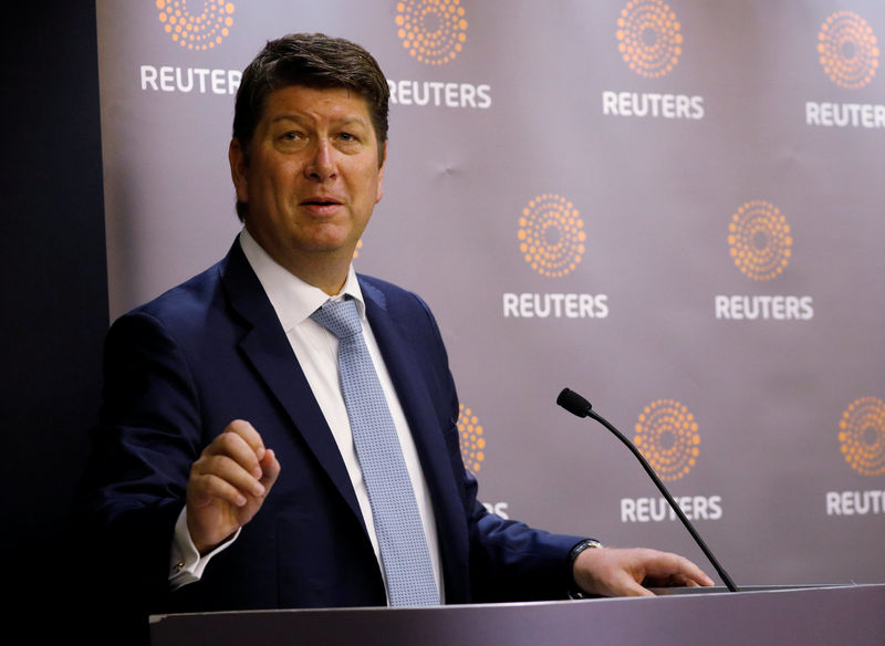 © Reuters. BHP's Chief Commercial Officer Arnoud Balhuizen speaks at Reuters office in Singapore