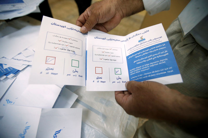 © Reuters. Cédula de voto de referendo de independência curda em Erbil, no Iraque