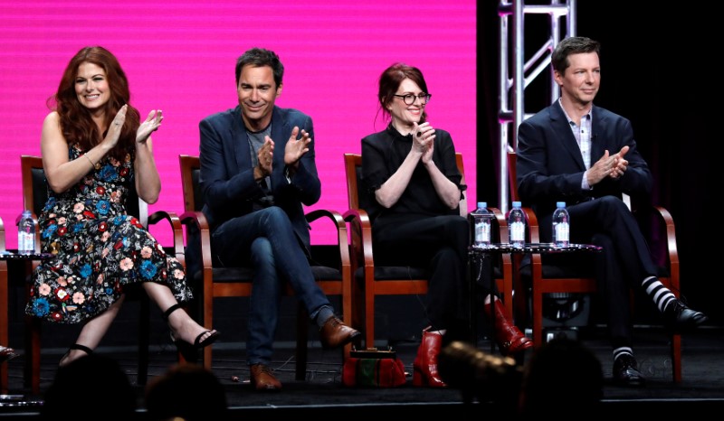 © Reuters. Membros do elenco da série "Will and Grace, Debra Messing, Eric McCormack, Megan Mullally e Sean Hayes, durante evento em Beverly Hills, na Califórnia