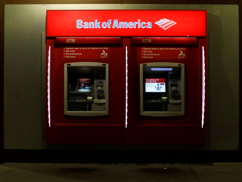 © Reuters. Two ATMs are pictured at a Bank of America location in Pasadena