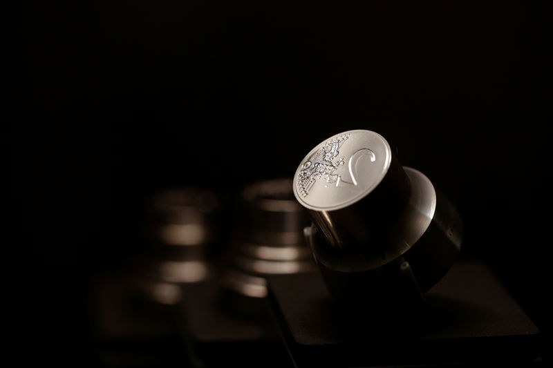 © Reuters. A steel stamp of a two euros coin is displayed at the Museum of the Monnaie de Paris (Paris Mint), ahead of its reopening in Paris