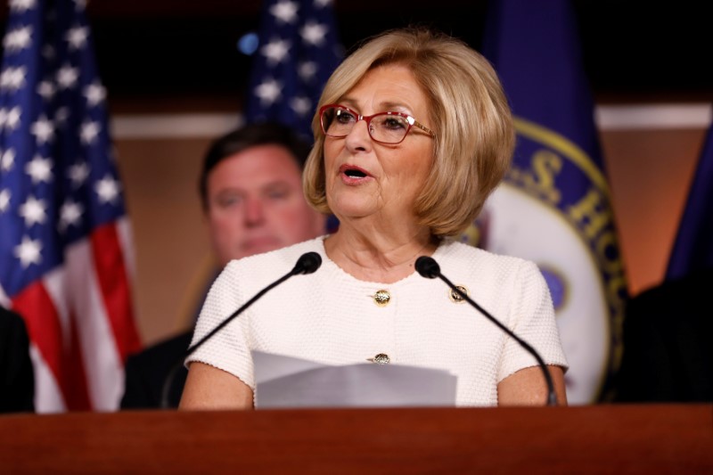 © Reuters. Rep. Diane Black (R-TN) announces the 2018 budget blueprint during a press conference on Capitol Hill in Washington