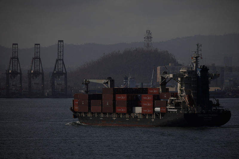 © Reuters. A cargo ship is seen in front of a port after the area was hit by Hurricane Maria in San Juan