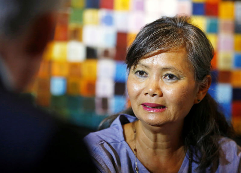 © Reuters. Mu Sochua, Deputy President of the Cambodia National Rescue Party (CNRP), speaks during an interview with Reuters in Phnom Penh