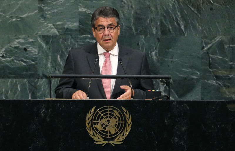 © Reuters. German Vice Chancellor Gabriel addresses the 72nd United Nations General Assembly at U.N. headquarters in New York