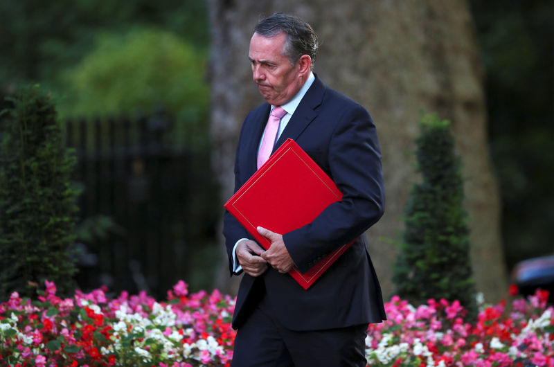 © Reuters. FILE PHOTO: Liam Fox, Britain's Secretary of State for International Trade, arrives at a cabinet meeting in Downing Street, London