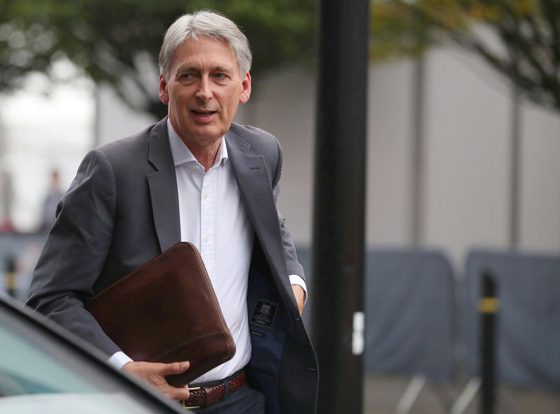 © Reuters. Britain's Chancellor of the Exchequer, Philip Hammond, arrives at the conference centre for the Conservative Party Conference, in Manchester