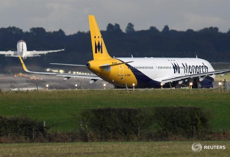 © Reuters. File photo of a Monarch Airlines passenger aircraft preparing for take off from Gatwick Airport in southern England