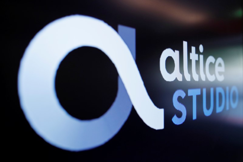 © Reuters. The logo of Altice Studio is seen during the launch of the new movies and TV series channel Altice Studio in Paris