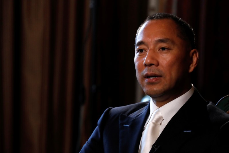 © Reuters. Guo Wengui durante entrevista em Nova York, Estados Unidos