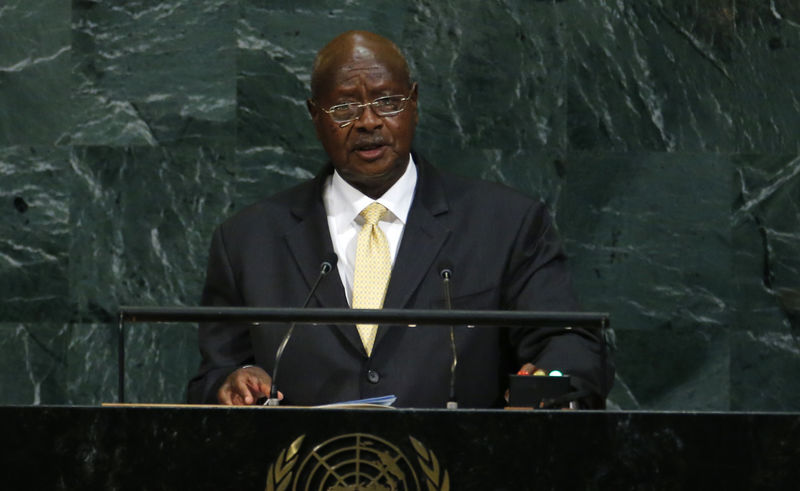 © Reuters. FILE PHOTO - Ugandan President Museveni addresses the 72nd United Nations General Assembly at U.N. Headquarters in New York