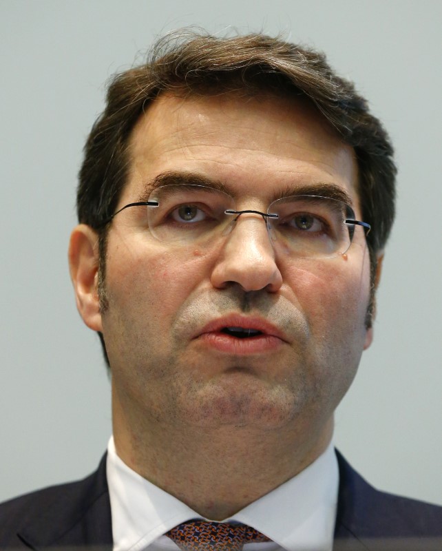 © Reuters. CFO Pradelli of Swiss bank EFG International addresses news conference in Zurich