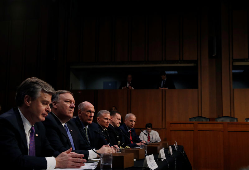 © Reuters. National Security Leaders testify on "World Wide Threats" on Capitol Hill during a Senate Intelligence Committee Hearing in Washington