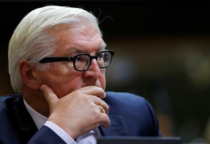 © Reuters. German Foreign Minister Steinmeier waits to address the Parliamentary Assembly of the Council of Europe in Strasbourg