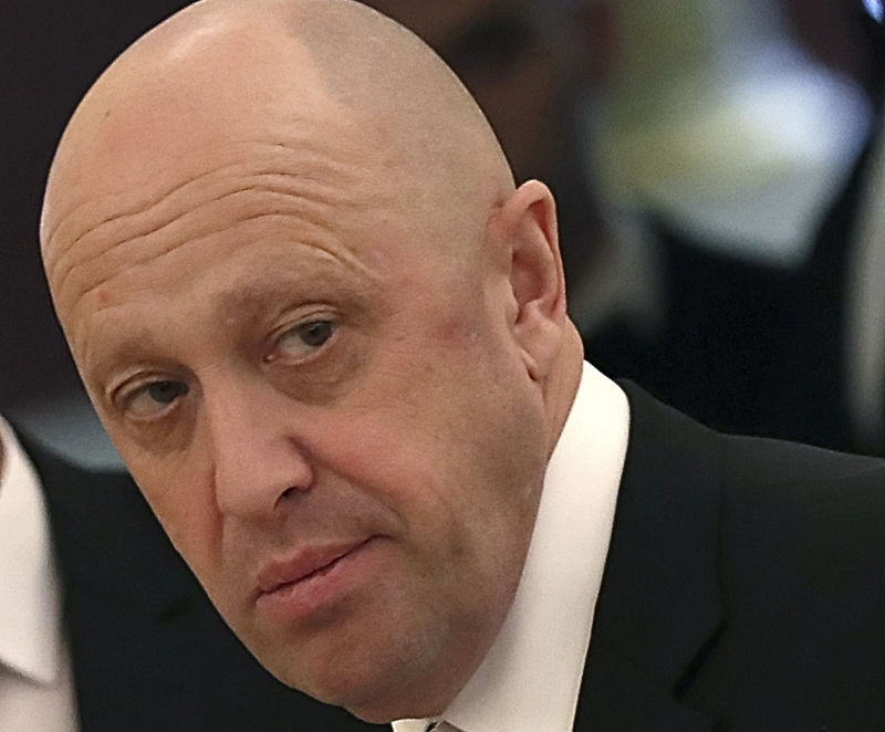© Reuters. FILE PHOTO: Russian businessman Prigozhin looks on before a meeting at the Kremlin in Moscow