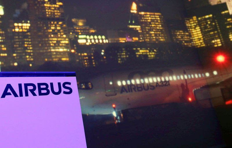 © Reuters. The logo of  Airbus is pictured during Airbus annual press conference on the 2017 financial results in Blagnac near Toulouse