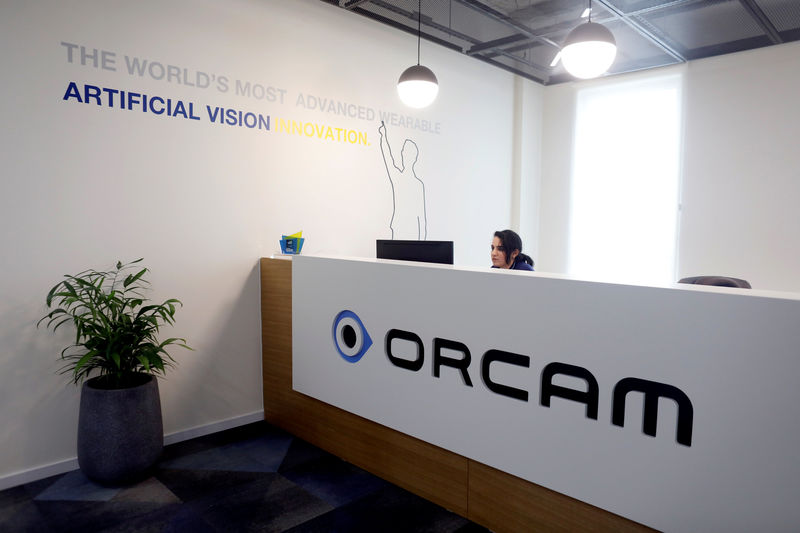 © Reuters. A general view of the entrance to the OrCam company's office in Jerusalem