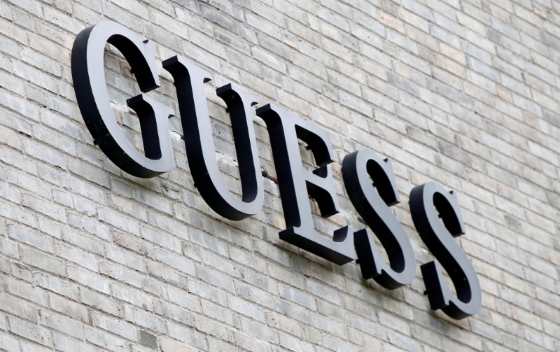 © Reuters. The logo of Guess is seen on an outlet store in Metzingen