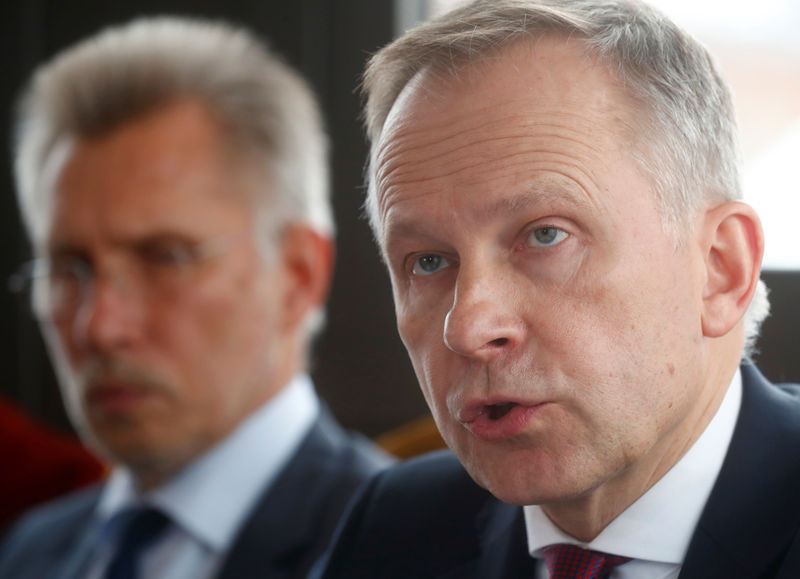 © Reuters. Latvia's central bank governor Rimsevics speaks to the media in Riga