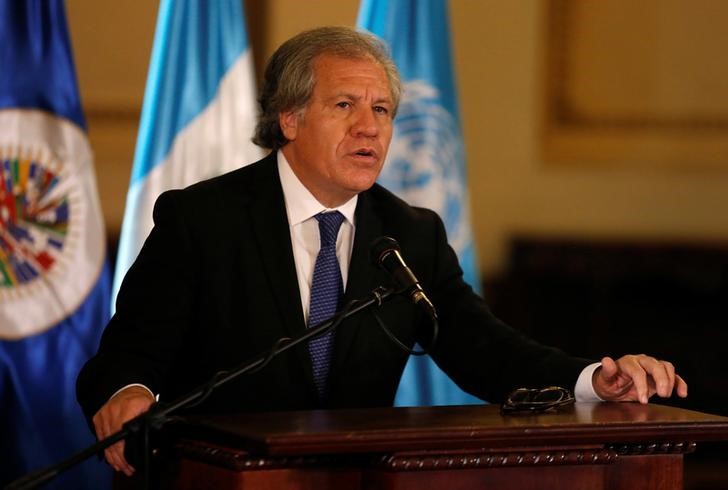 © Reuters. FILE PHOTO - OAS Secretary General Luis Almagro delivers a speech during a meeting with Guatemala's President Jimmy Morales (not pictured) at the National Palace in Guatemala City